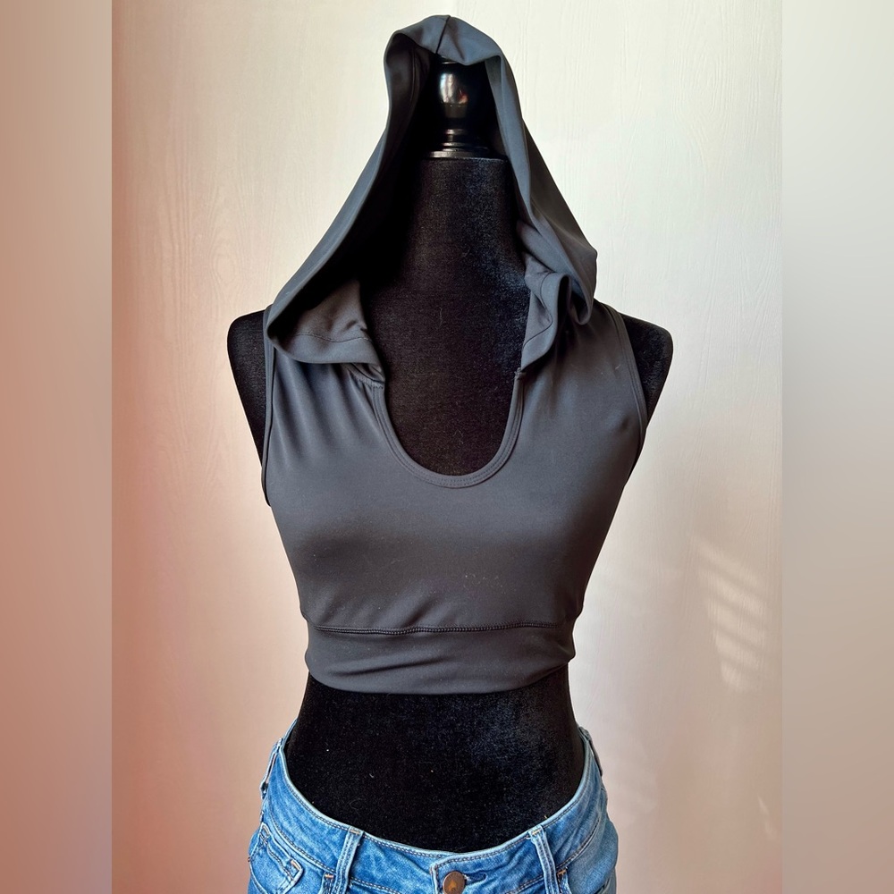 Active Wear Black Hooded Crop Top